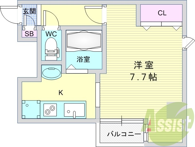 1K(25.21平米)独立洗面台・エアコン・オートロック