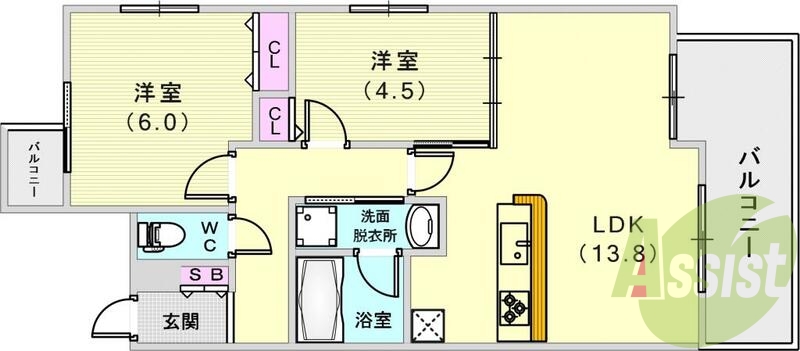 オール洋室ピッカピカ2LDKです