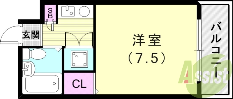 1K（20.35平米）エアコン・オートロック・室内洗濯機