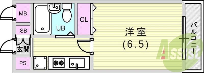 1K（19.2平米）システムキッチン・室内洗濯機置場・収納