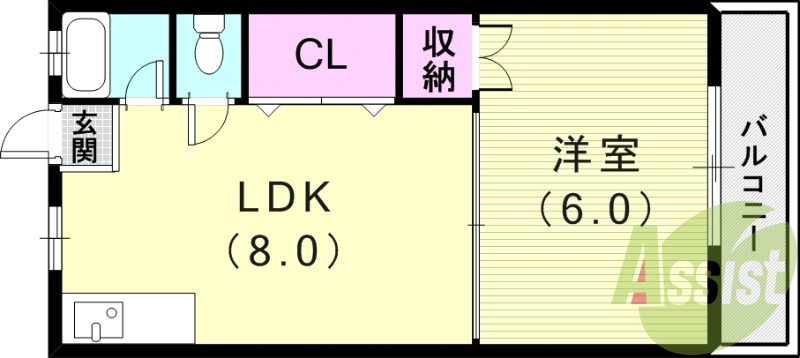 1LDK（29平米）風呂トイレ別・エアコン・収納・バルコニー
