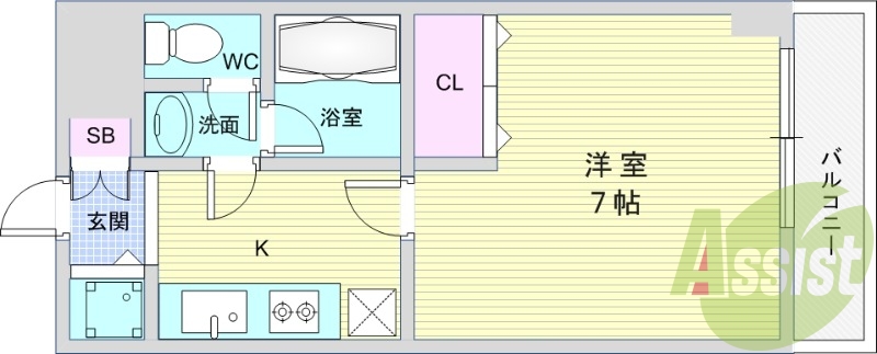 1K(24.34平米)TVインターホン・システムキッチン