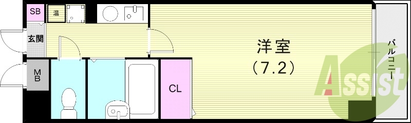 1K（20.52平米）風呂トイレ別・エアコン・収納・