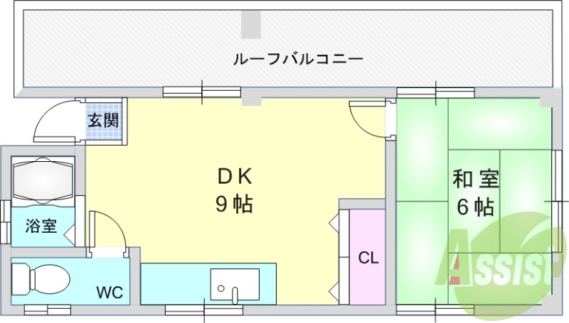 1DK（42平米）お風呂トイレ別・ルーフバルコニー
