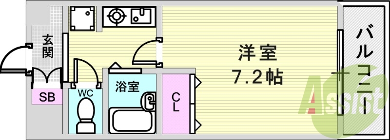 １K（21.49平米）オートロック・セパレートタイプ