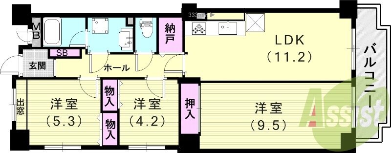3SLDK(67.99平米）追焚付・室内洗濯機置場