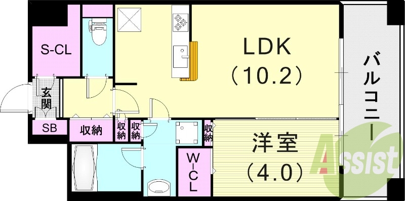 1LDK（37.09平米)ミストサウナ・3口ガスコンロ・収納