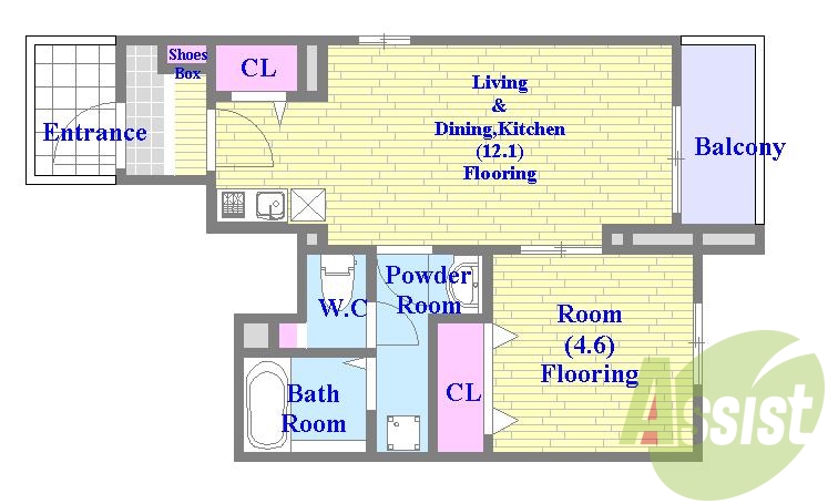 バストイレがセパレート、独立洗面所のある使い易い間取りです。