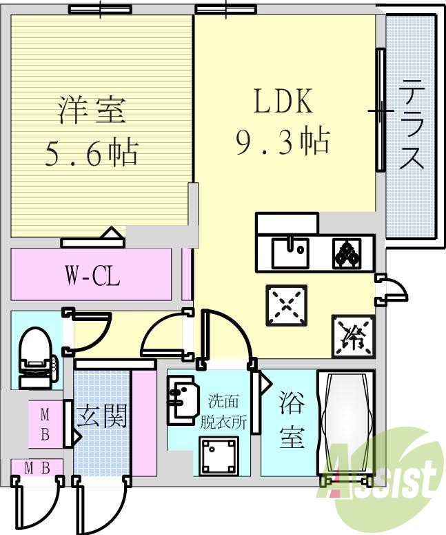 １ＬＤＫ（４０．４０平米）浴室換気乾燥機・システムキッチン