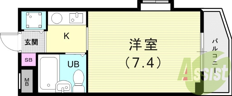 ワンルーム（１８．９平米）1口IHコンロ・室内洗濯機置き場