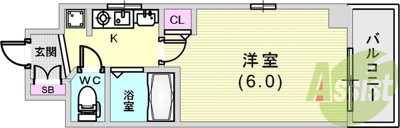 一人暮らしに最適な１Kの間取りです