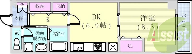 1DK(40.28平米）追焚付給湯・モニターフォン