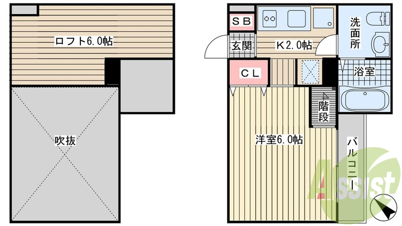 お洒落な広めのロフト付のお部屋
