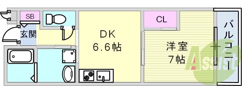 脱衣所付のセパレートの間取りです