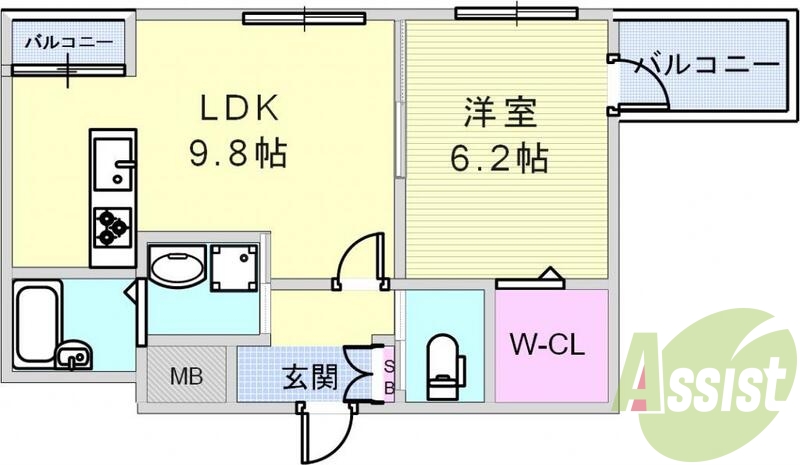 ゆとりのある１LDKの間取り
