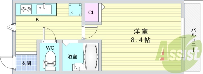 1K（24平米）TVモニターホン・システムキッチン・エアコン