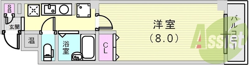 洋室8帖の大きめ1K
