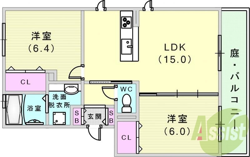 角部屋で明るいおへやですね