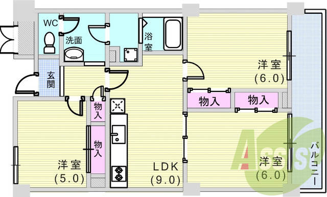 ３LDK（６５.９２平米）全室エアコン付き、TVモニタホン