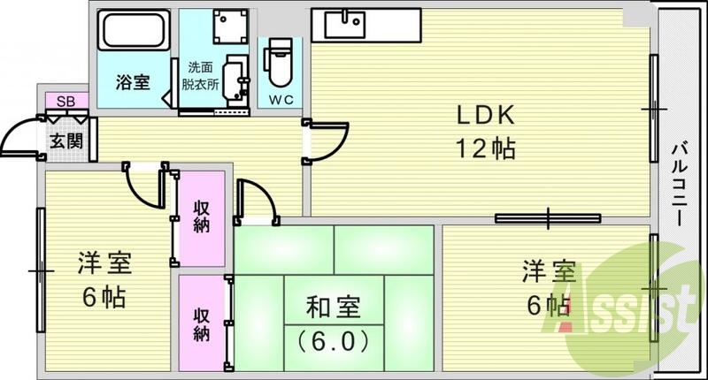 広々12帖のLDKは天井も高くて解放感あります。