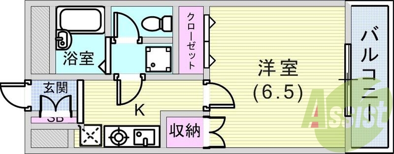 1K（23.94平米）エアコン・室内洗濯機置場・風呂トイレ別