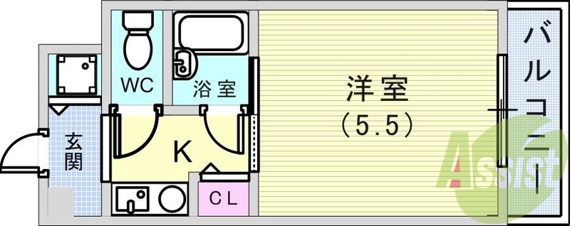 １K（18.9平米）風呂トイレ別・エアコン・バルコニー・収納