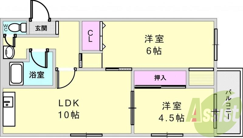 ２ＬＤＫ（４５．９９平米）南向き・角部屋・全室フローリング