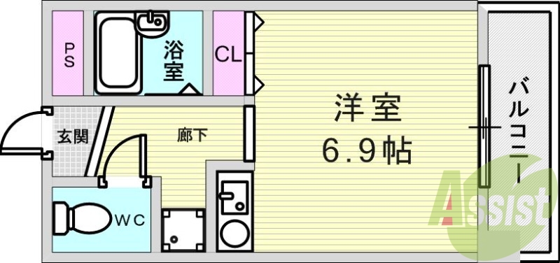 ワンルーム(22.44平米)バストイレ別・室内洗濯機置場・