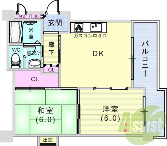 ２DK（４５.７６平米）シャンプードレッサー・収納・下駄箱