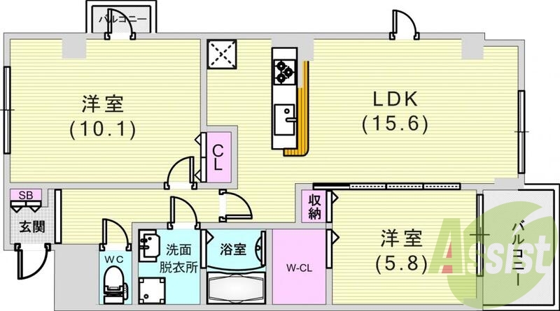 2ＬＤＫ（70.88平米）ペット飼育可能、浴室乾燥機