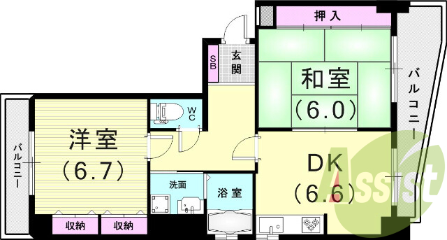 ２ＤＫ（４９．９４平米）クローゼット・下駄箱・３口コンロ