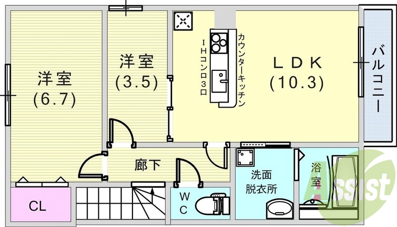 ２ＬＤＫ（５５．２９平米）システムキッチン・洗髪洗面化粧台
