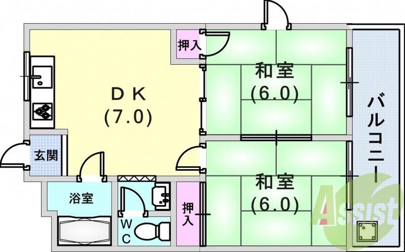 2DK(39.04平米）和室・システムキッチン