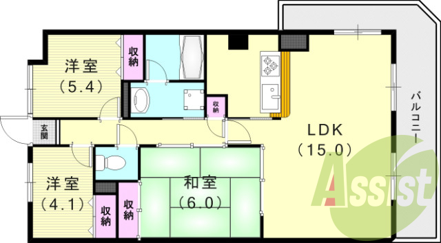 ２SLDK（６９．２１平米）システムキッチン・洗髪洗面化粧台
