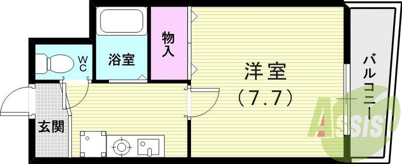 1K（25.47平米）モニターフォン・室内洗濯機置場
