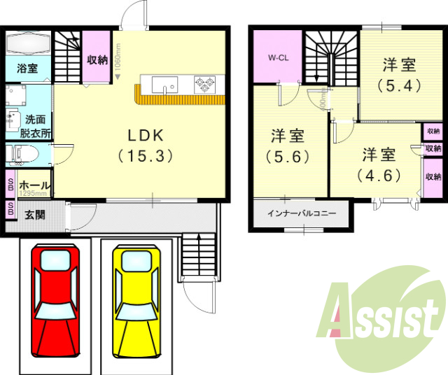 3LDK（80平米）駐車場２台・モニター付きインターフォン