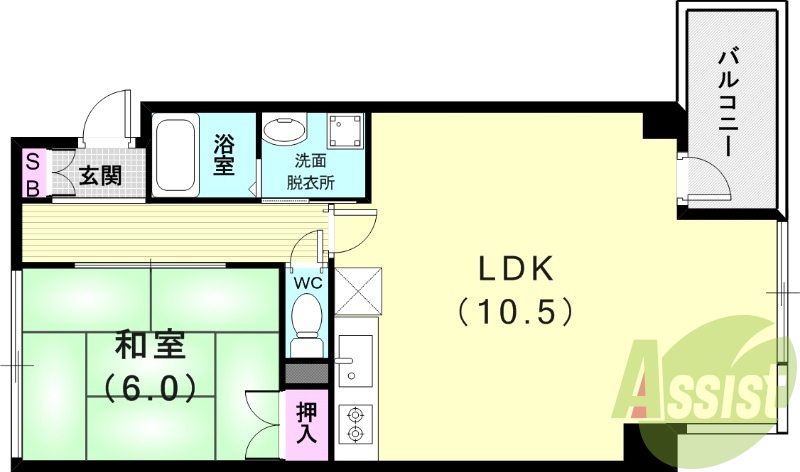 1LDK（41.73平米）独立洗面台・室内洗濯機置き場・収納