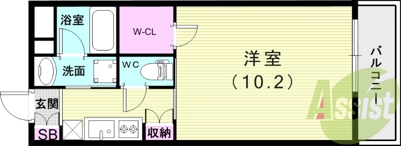 １Ｋ（２９．３９平米）エアコン・WIC・独立洗面台・下駄箱