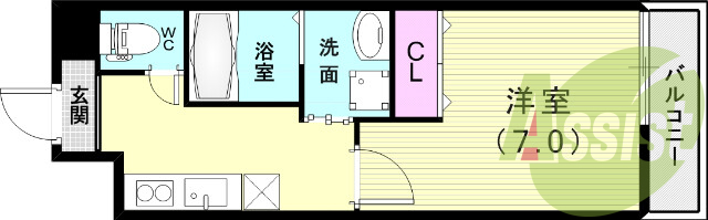 1K（２７.０４平米）IH2口・収納・無料Wi-Fi・収納