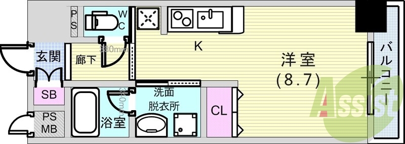 1K（２９.４８平米）風呂トイレ洗面台別・2口IHコンロ