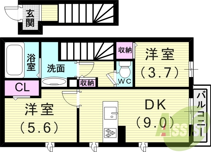 2LDK（50.71平米）エアコン・浴室乾燥機・追い焚き機能