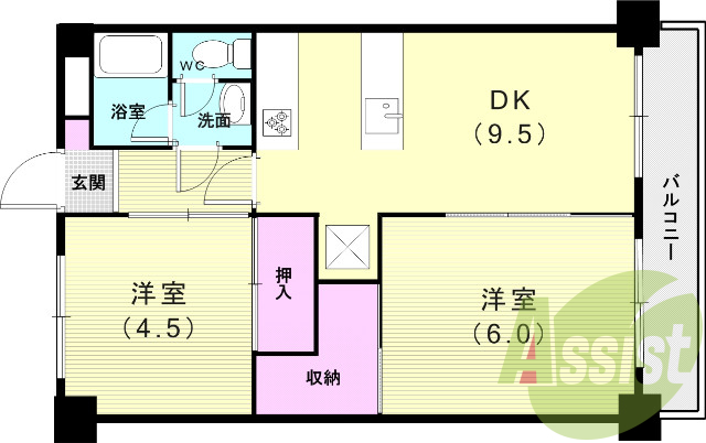 ２ＤＫ（４４.６９平米）システムキッチン・ＴＶモニターホン