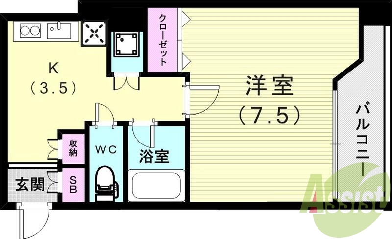 うれしいバス・トイレがセパレートの単身さん向けの間取りです。