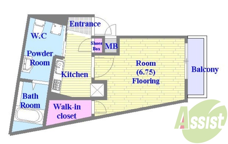 アメリカンセパレートの単身向けの間取りです