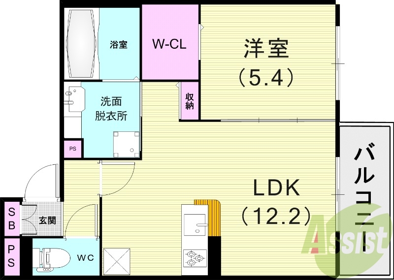 1LDK（43.85平米）浴室換気乾燥機・追い焚き給湯