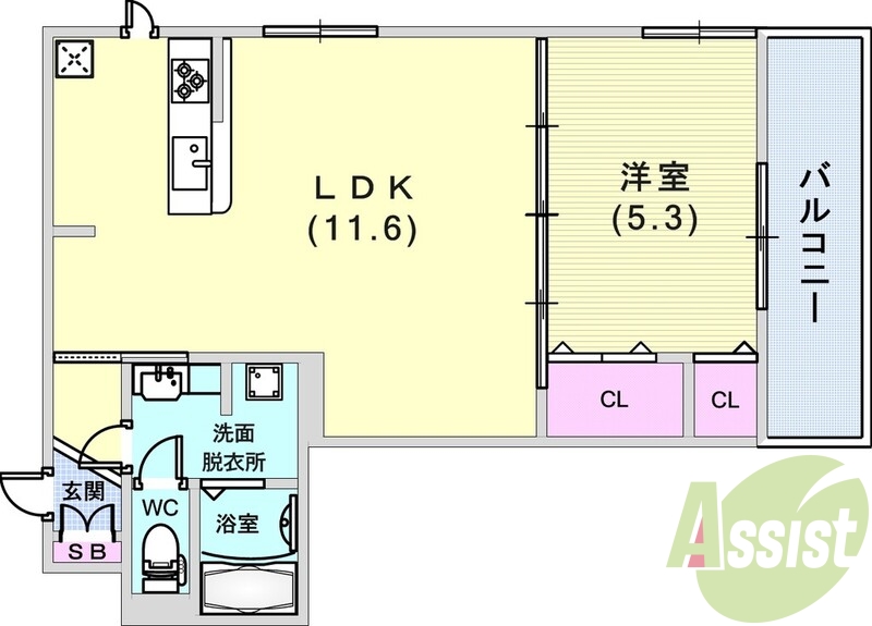 1LDK（41.34平米）浴室乾燥機・システムキッチン・収納