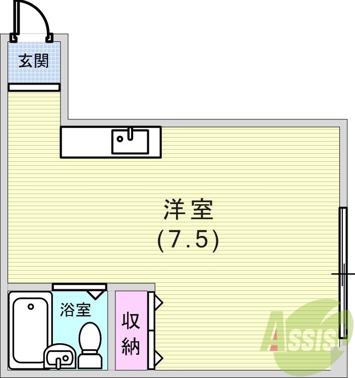 ワンルーム（19.77㎡）室内洗濯機置場・オートロック