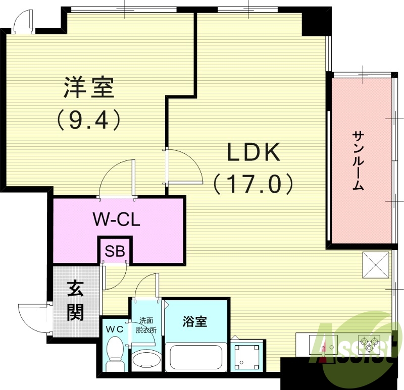 1LDK（59.73平米）3口ガスコンロ・サンルーム