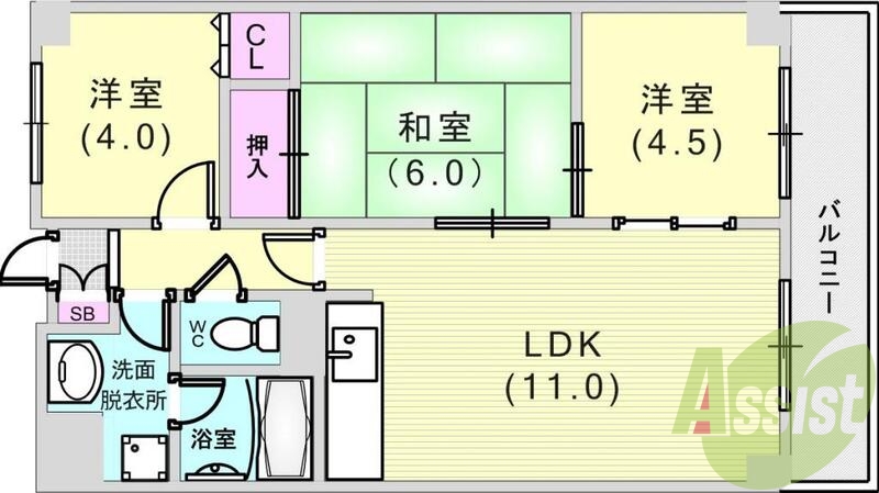 3LDK(56.78平米)独立洗面台・TVモニターフォン