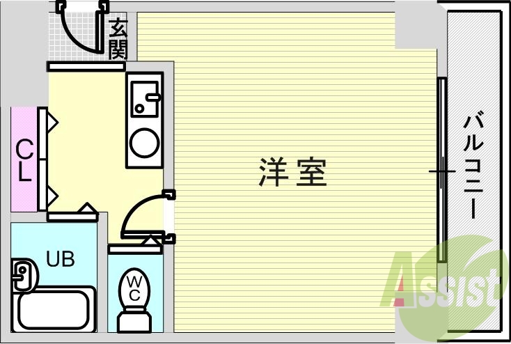 1K(21.4平米)エアコン・クローゼット・フローリング